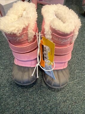 Cat & Jack Pink and Gray Kids Waterproof Snow Boots with Faux Fur Cuff size 5T